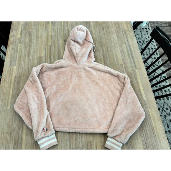 Velour Crop Hoodie Sweatshirt Blush Pink Champion Women M - Picture 4 of 8